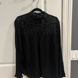 WHO WHAT WEAR Black Cut Out Open Lace High Neck Long Sleeve Top Size XL